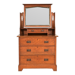 Liberty & Co. Antique English Mission Oak Arts & Crafts Vanity Dresser With Mirror, Circa 1900