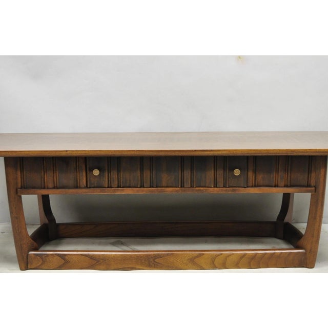 Vintage Mid Century Modern Sculpted Walnut & Laminate Coffee End Table Set 3 Pc For Sale - Image 11 of 18
