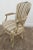 Cream Painted Wood Arm Chair Vintage Venetian Style Carved Cream Green Floral Stripe For Sale - Image 8 of 13