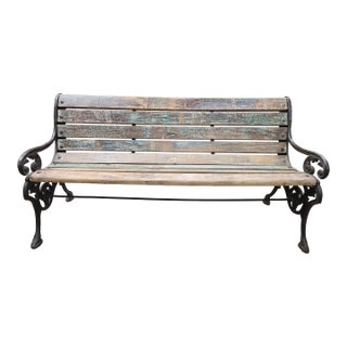 Solid Metal and Wood Garden Bench For Sale