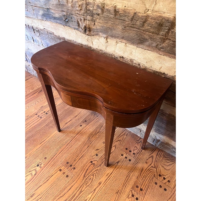 Hepplewhite Antique Federal Hepplewhite Mahogany Flip-Top Table – Circa 1780 For Sale - Image 3 of 12