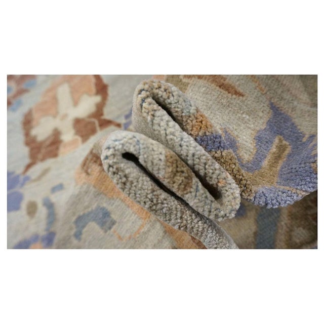 Ivory Afghan Sultanabad Master Wool 11x11 Round Ivory, Light Blue & Light Orange Handmade Area Rug #1143252 For Sale - Image 8 of 9