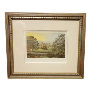 Late Victorian Color Wood Engraving of Ilam Hall Staffordshire in Gilt Frame