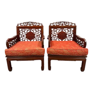 Mid 20th Century Vintage Chinese Carved Rosewood Living Room Chairs Set