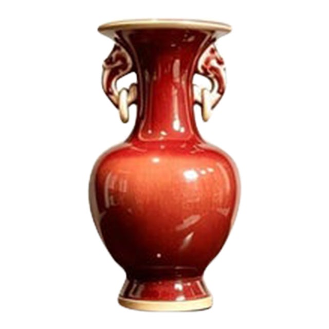 Chinese Ceramic Vase,Jun Ware Red Glaze Porcelain Double Ears Vase For Sale