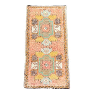Turkish Mini Rug Oriental Hand Knotted Vintage Rug 1'10" x 3'7" #17073 For Sale