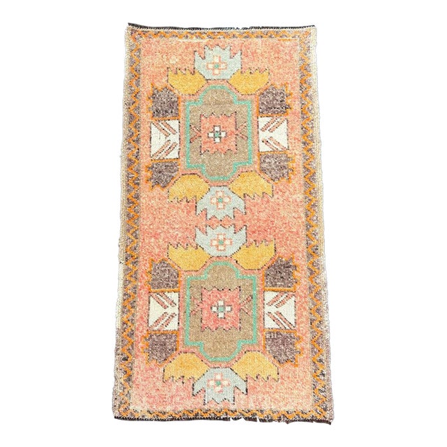 Turkish Mini Rug Oriental Hand Knotted Vintage Rug 1'10" x 3'7" #17073 For Sale