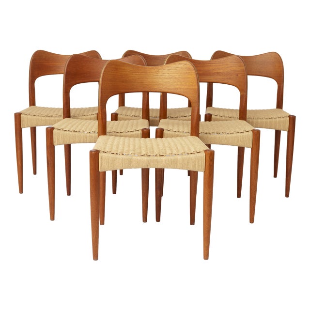 Vintage Danish Dining Chairs by Arne Hovmand-Olsen for Mogens Kold, 1960s, Set of 6 For Sale