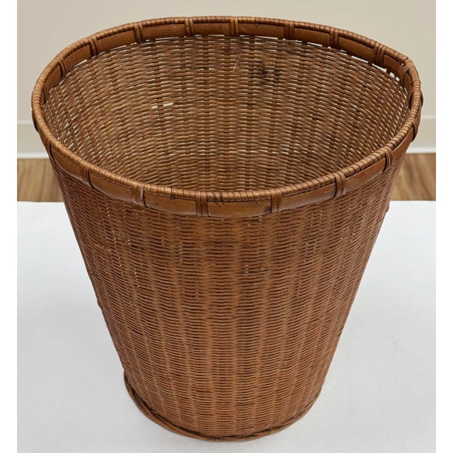 Boho Chic Vintage Woven Wicker Wastebasket For Sale - Image 3 of 11