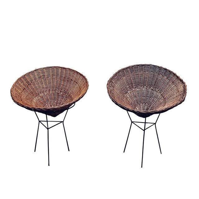 Large Wicker Baskets with Metal Frame, 1950s, Set of 2 For Sale - Image 4 of 7