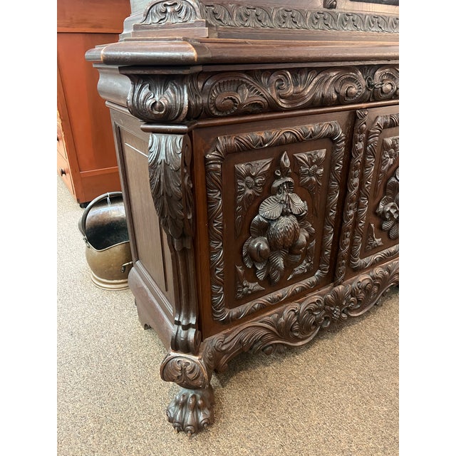 French Hand Carved Dressing Cabinet With Mirrors Armoir Vines Fruit Lions Head Late 19th C For Sale - Image 9 of 12