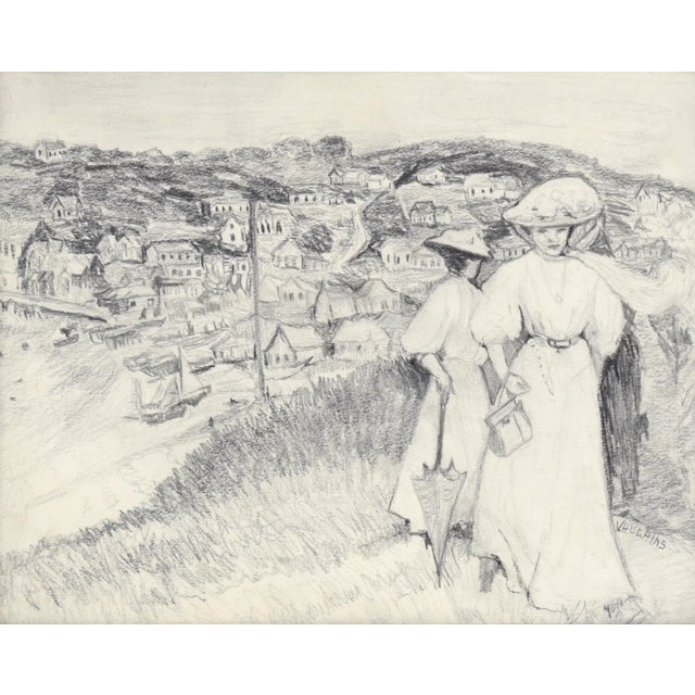 Charming "Yesterday's Ladies" drawing by Aptos, California artist Virginia J Hughins,(Virginia Brubaker DeWolf),...