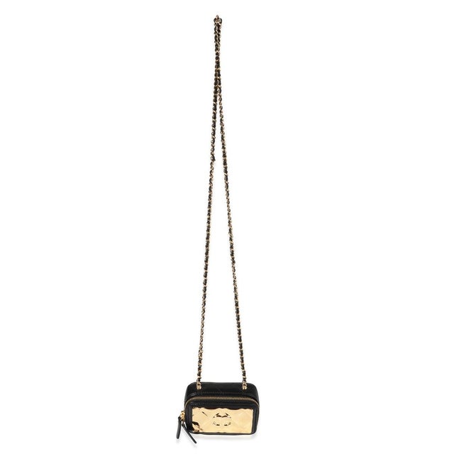 Chanel Gold Quilted Metal & Black Lambskin Mini Vanity Bag For Sale - Image 4 of 8