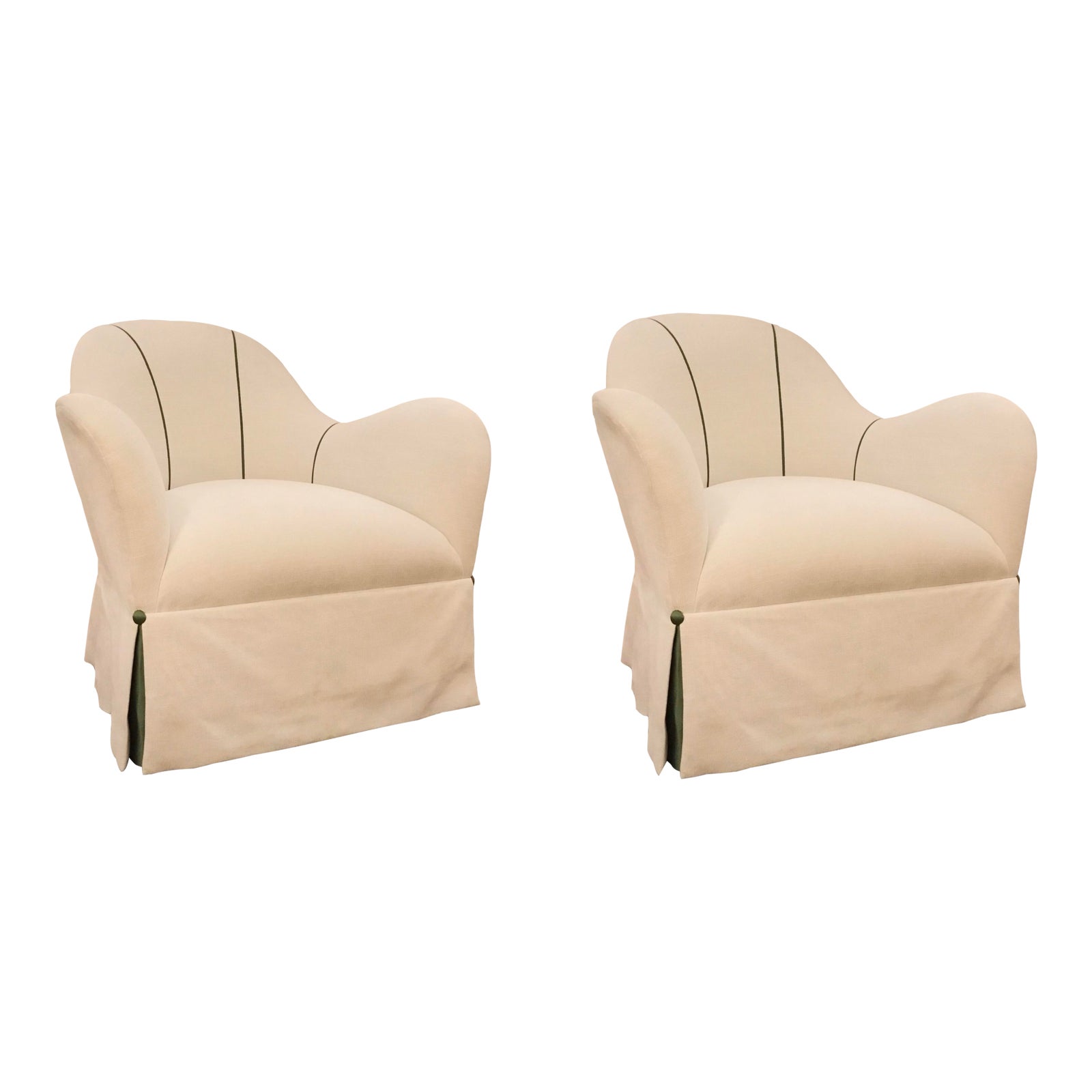 Caracole Modern White Linen Blend Swivel Club Chairs Pair Chairish