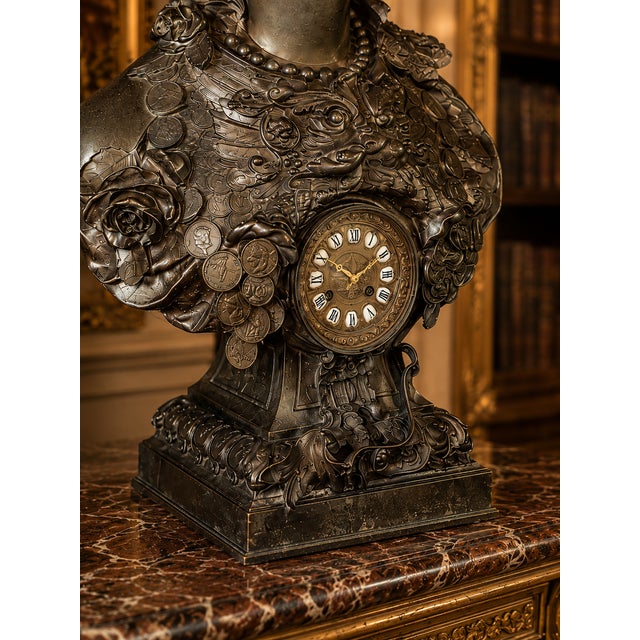 Metal 19th C French Oriental Zamak Bust Clock - 1 Pc For Sale - Image 7 of 12
