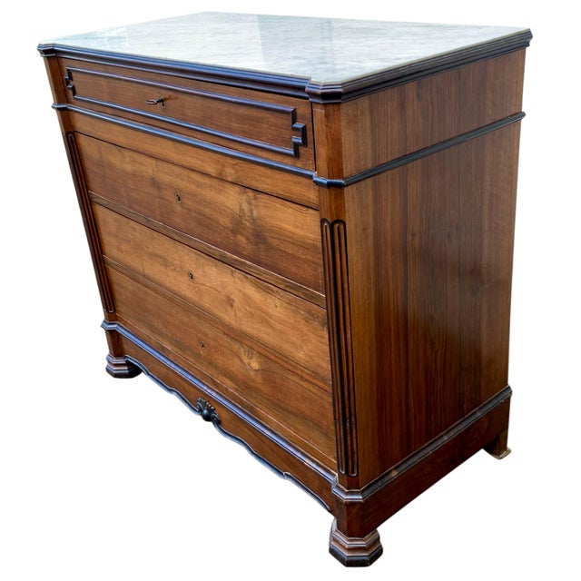 Vintage Louis Philippe Chest of Drawers with Fitted White Marble Top, 1960s For Sale - Image 4 of 8