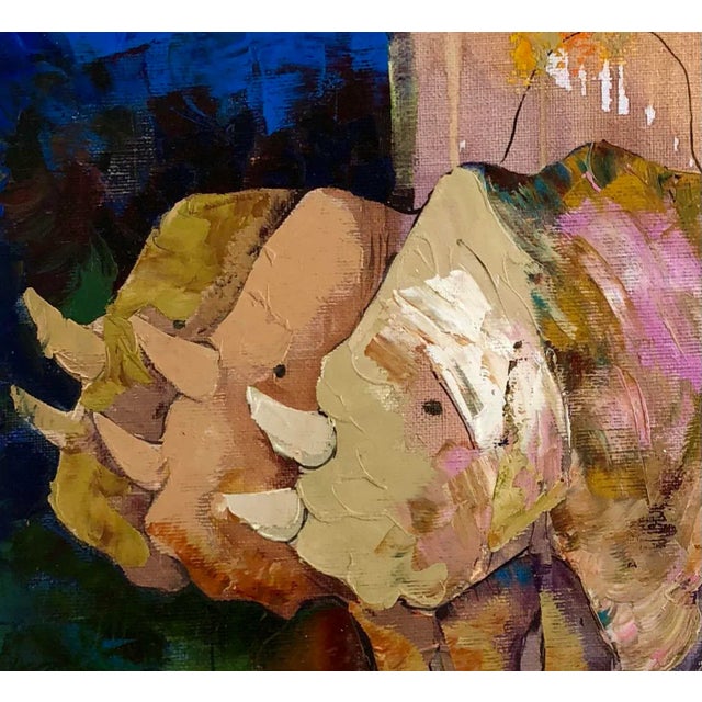 1980s 1980s Hovik Expressionist Animal Oil Painting on Canvas of Rhinos For Sale - Image 5 of 5