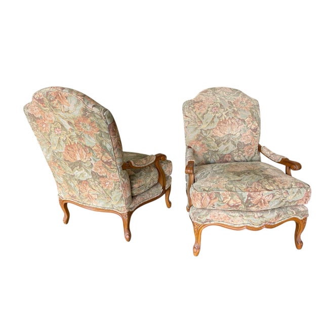 Century Furniture Vintage Century Furniture Bergère Armchairs in Floral Upholstery, a Pair For Sale - Image 4 of 12