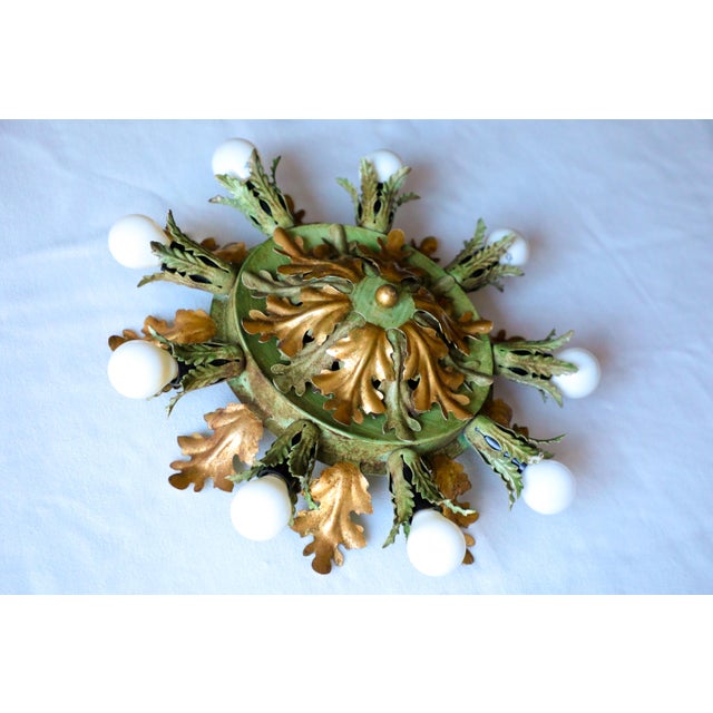 1980s Vintage Gold & Green Florentine Ceiling Lamp from Banci, 1970s For Sale - Image 5 of 15