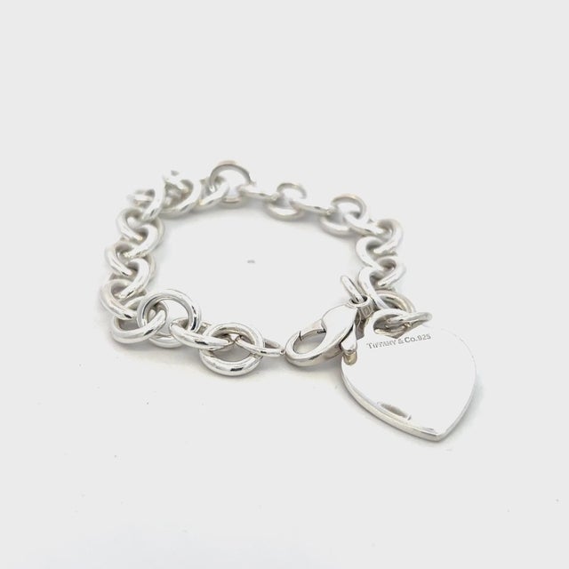 1990s Tiffany & Co Estate Heart Charm Bracelet 7.5" Sterling Silver 35.7g For Sale - Image 5 of 12