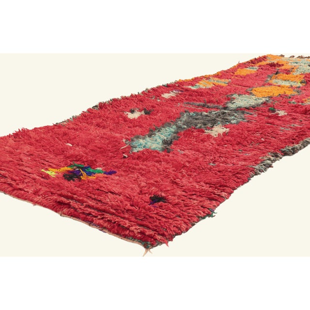 Tribal Vintage Boujad Boucherouite Moroccan Rug, 03'02 X 08'04 For Sale - Image 3 of 10