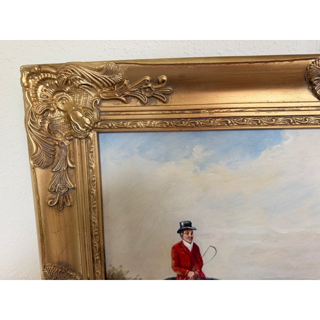 Original Fox Hunting Oil Painting Signed English Hunt Horses Hounds Framed For Sale - Image 9 of 12