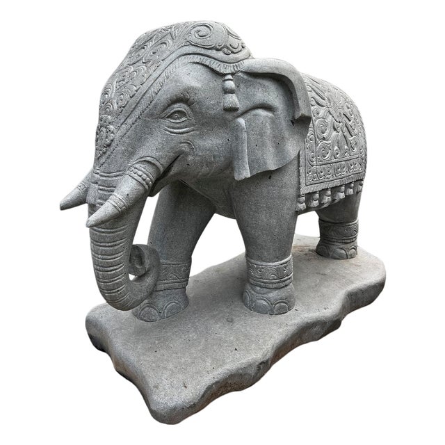 Vintage Stone Carved Elephant Statue For Sale