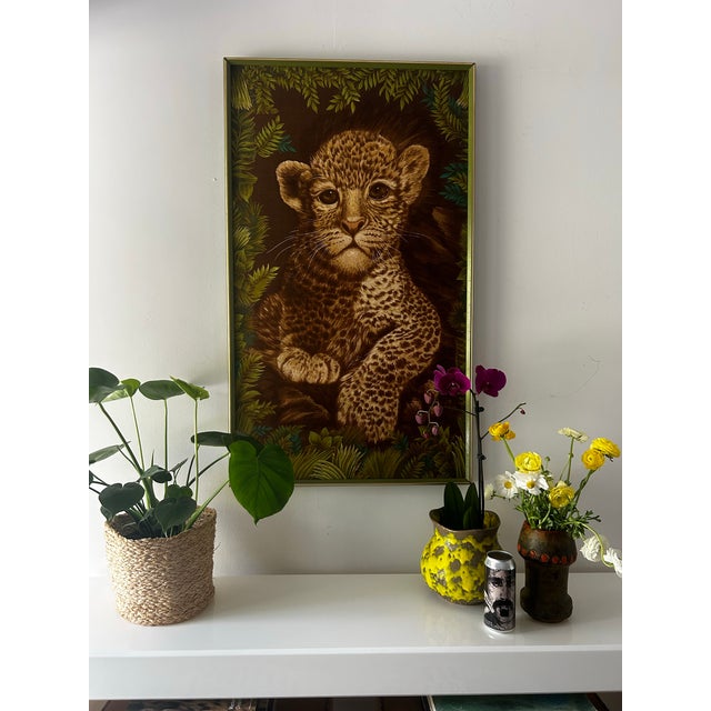 1970s 1970 Leopard Cub Wesco Reltex Framed Fabric on Board For Sale - Image 5 of 12