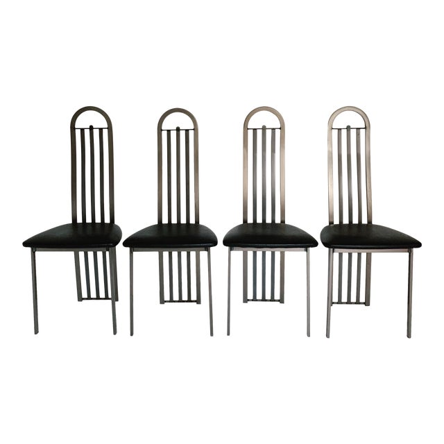 Set of 4 Vintage Metal High Back Dining Chairs Chairish