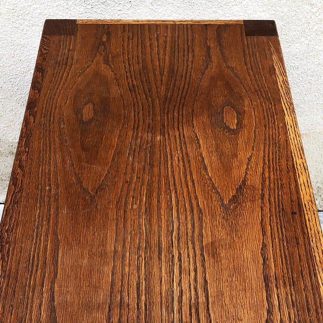 Brown Vintage Solid Oak Parsons Style Console Table For Sale - Image 8 of 9