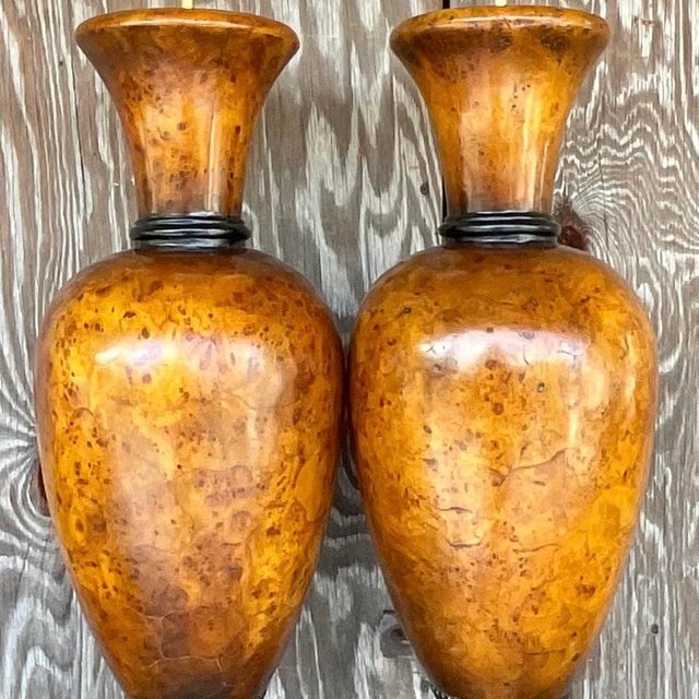 Vintage Late 20th Century Boho Burl Wood Urn Lamps - a Pair For Sale - Image 9 of 15