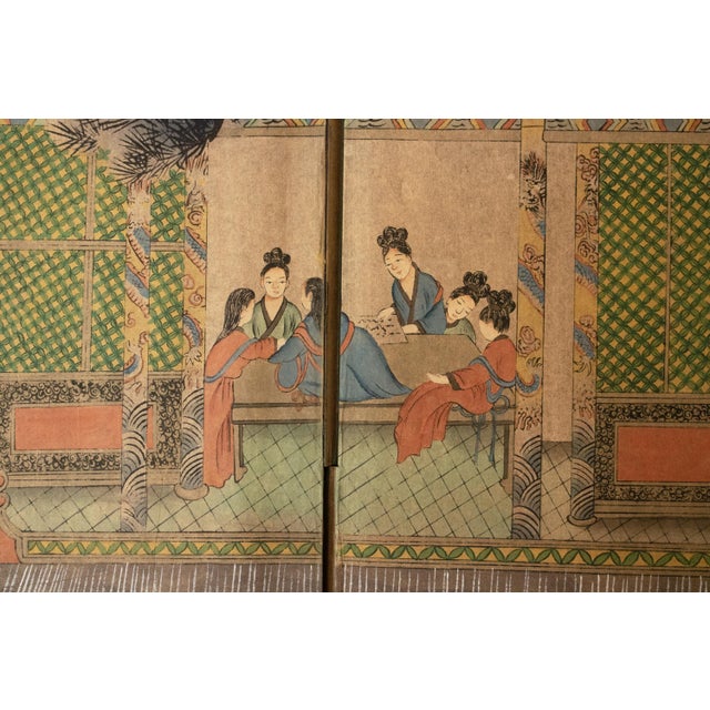 Japanese "Imperial Palace", Large Vintage Painted Chinese Screen For Sale - Image 3 of 18