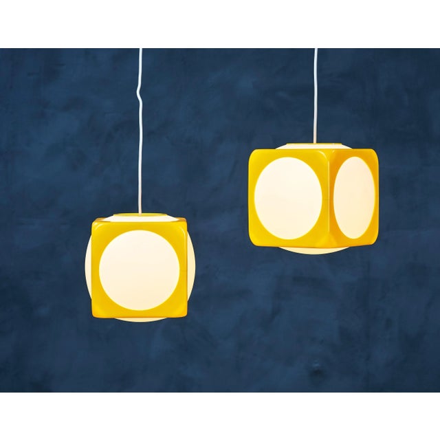 Yellow Space Age Yellow Model Dice Ceiling Lamps by Lars Schöler for Hoyrup Lamper, 1970s, Set of 2 For Sale - Image 8 of 8