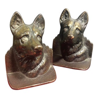 1940 Vintage Hubley Cast Bronzed Dog Head Book Ends/Paperweights - a Pair For Sale