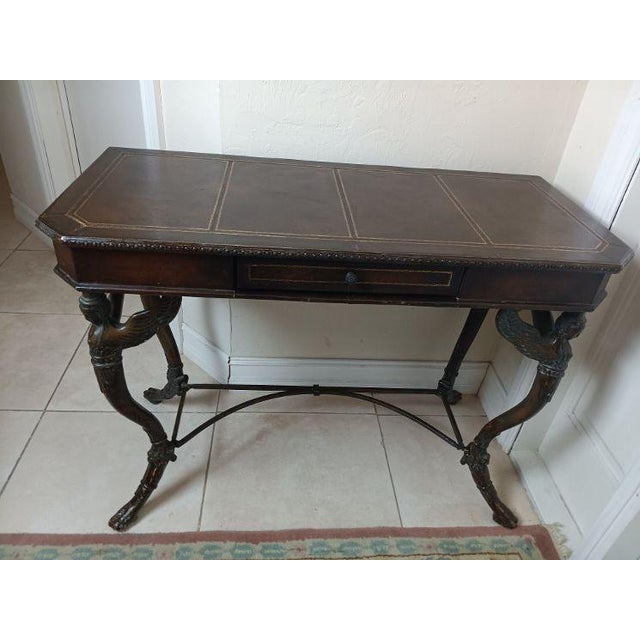 1970s Vintage Console Writing Desk Featuring Ornate Cast Metal Winged Female Caryjate For Sale - Image 5 of 5