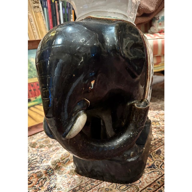 Large Antique Glazed Terracotta Elephant Garden Seat. For Sale In West Palm - Image 6 of 9