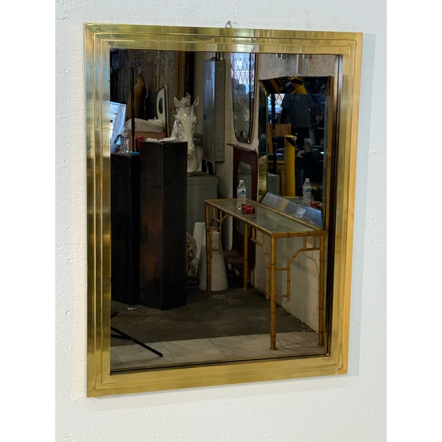 Italian Vintage Italian Brass Framed Wall Mirror For Sale - Image 3 of 6