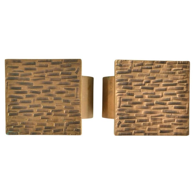 Brutalist Bronze Square Push Pull Door Handles with Embossed Relief, 1970s, Set of 2 For Sale - Image 14 of 14