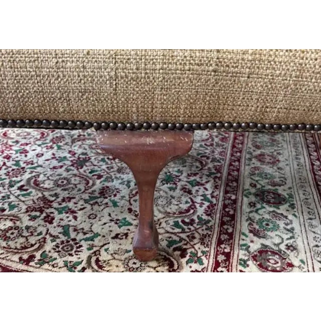 Antique Cabriolet Leg Ball and Pad Foot Bench in a New Raffia Upholstery With Nail Heads For Sale In New York - Image 6 of 8