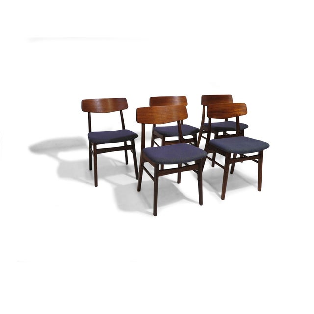 Mid 20th Century Set of Six Mid-Century Danish Teak Dining Chairs in Purple Wool Textile For Sale In San Francisco - Image 6 of 12