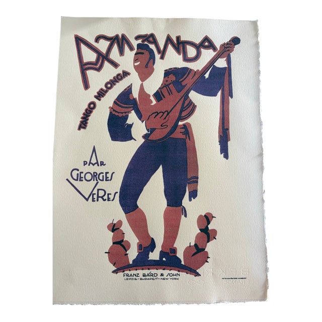 A Striking 1920s Art Deco Sheet Music Cover Illustration Titled “Pampa – Tango Milonga” by Composer Georges Veres, Published by Franz Bárd & Sohn For Sale