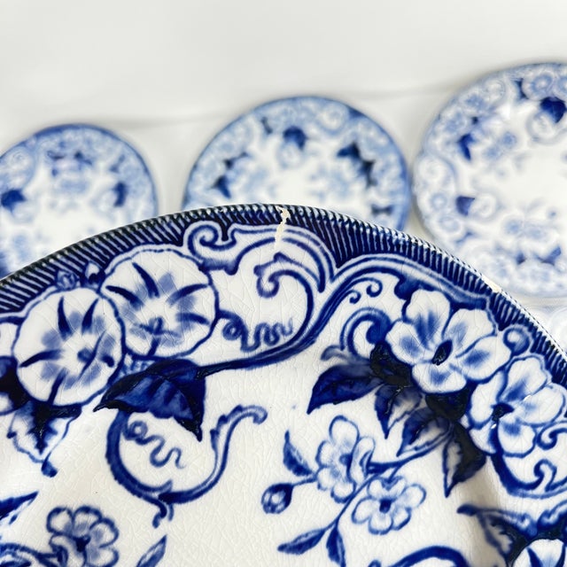 19th Century Flora Earthenware Dessert Plates in Blue from Creil and Montereau, Set of 6 For Sale - Image 15 of 17