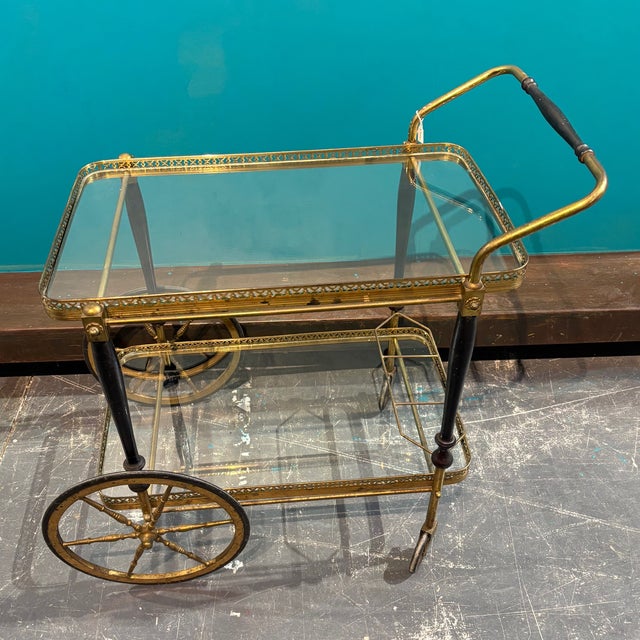 Mid-Century Gilt Metal and Glass Serving Trolley, 1950s For Sale - Image 11 of 12