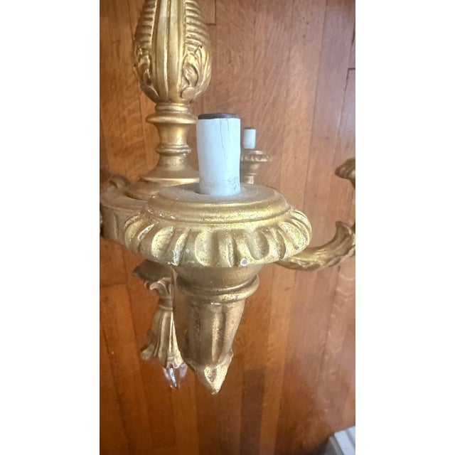 Gold Antique Louis XVI Revival Carved Giltwood Six-Light Chandelier, Likely French, Circa 1900 For Sale - Image 8 of 12