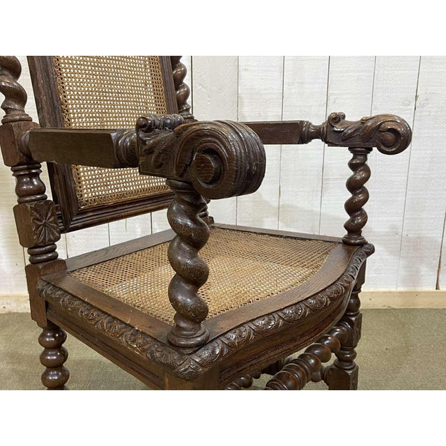 Tan Early 20th Century Louis XIII Oak Armchair For Sale - Image 8 of 18