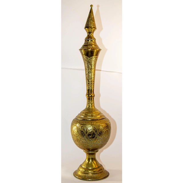 Antique Chiseled Brass Oversized Islamic Mughal Rose Water Perfume Holder Bidri For Sale - Image 12 of 13