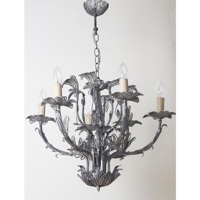 Art Nouveau Handcrafted Metal Silver Wire Chandelier, Italy, 1970s For Sale - Image 15 of 18