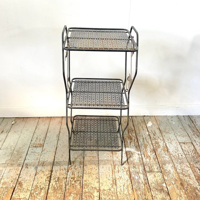 Mid Century Plant Stand Black Tiered Metal Wire Patio Table Telephone Table Smoking Stand For Sale - Image 4 of 8