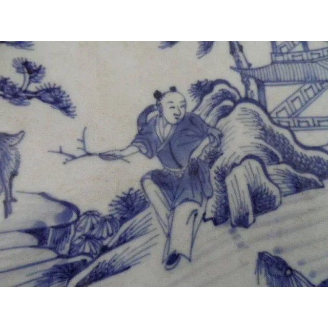 Blue 19th Century Chinese Kangxi Style Blue & White Porcelain Charger Platter For Sale - Image 8 of 9