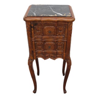French Early 1900s Hand Carved Tall Narrow Nightstand End Table 6342 For Sale